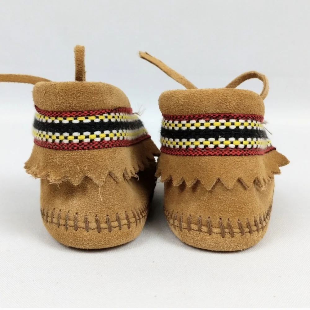 Minnetonka Moccasins Child's Suede & Woven Fabric Moccasins Vintage 12-18 months